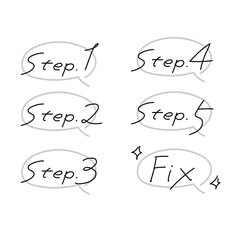 手書き風ステップと修正アイコンのセット｜シンプルで可愛いプロセス表示 吹き出し風囲み線入り