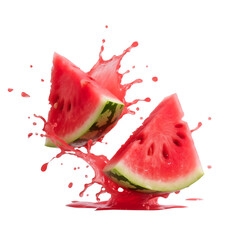 Two watermelon slices splash fresh, juicy red fruit in summer isolated on transparent background