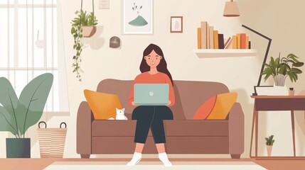 Woman working from home on a laptop.