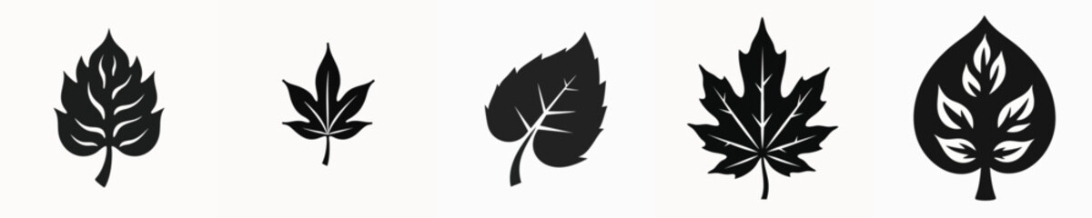 Minimalist Black Leaf Silhouette Icons Set – Modern Eco Nature Symbol Collection for Logos and Design