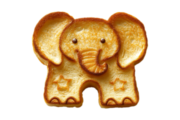 Elephant-shaped toast isolated on transparent background
