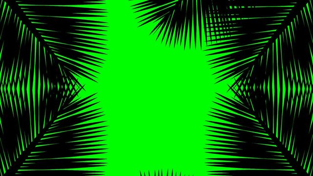 Animation of coconut leaf frame swaying in the wind on green background. Suitable for promotional animation template needs.