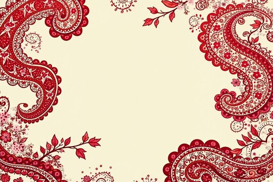 Bold red paisley on cream background, large scale print , print, pattern, energetic