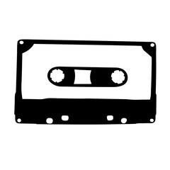 Black silhouette of a cassette tape, a vintage audio storage medium