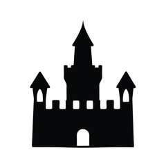 Obraz premium Silhouette of a Fairytale Castle with Tall Towers and Arched Entrance