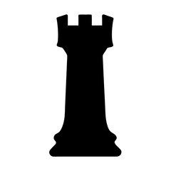 Silhouette of a Black Rook Chess Piece Isolated on a White Background