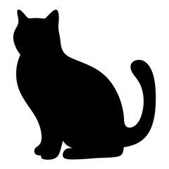 Simple stylized silhouette of a black cat sitting in a relaxed pose