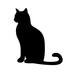 Elegant Black Cat Silhouette Sitting with Graceful Posture and Curled Tail