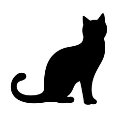 Silhouette of a Sitting Cat with Tail Curled, Elegant Feline Posture