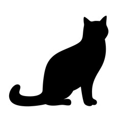 Elegant black cat silhouette sitting tall and proud on a white background