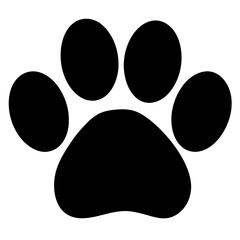 Black paw print on a white background representing a pet or animal