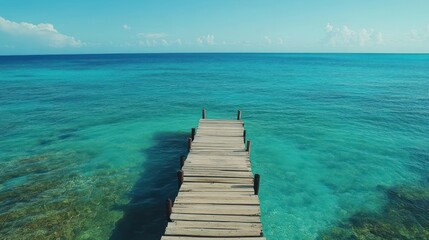 Fototapeta premium Tranquil Wooden Dock Extending into Turquoise Ocean Waters