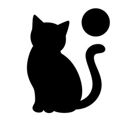 Silhouette of a cat sitting beneath a full moon on a clear night