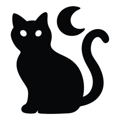 A whimsical illustration of a black cat under the crescent moon, perfect for Halloween