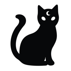 Stylized Silhouette of a Feline with Moon Crescent Symbol Mystical Illustration