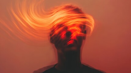 Severe headache abstract visualization with blurred background depicts high stress and unhealthy activity causing migraine or vertigo in the brain
