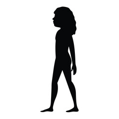 Silhouette of a young woman walking, profile view against white background
