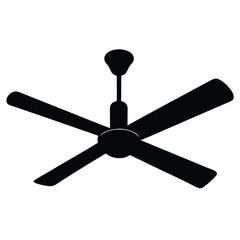 Five Blade Ceiling Fan Silhouette, Black and White Minimalist Design Aesthetic