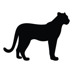 Black Silhouette of a Majestic Puma Standing Still in Profile View