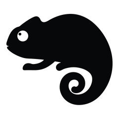 Simple Black Silhouette of a Chameleon with a Curled Tail on White