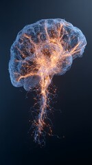 Digital Brain Model with Neural Network and Glowing Synapses on Dark Background