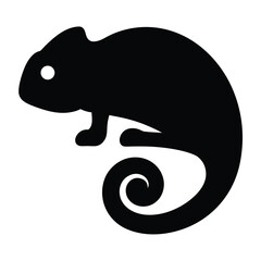 Elegant Black Chameleon Silhouette with Curled Tail Graphic Representation Design