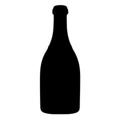 Black silhouette of a wine or champagne bottle against white background