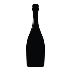 A black silhouette of a classic champagne bottle on a white background