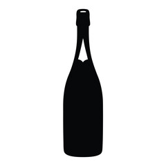 Elegant black silhouette illustration of a champagne bottle on a white background