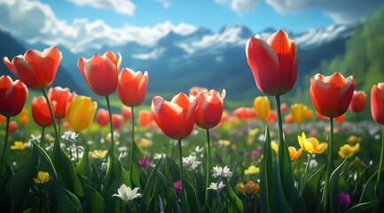 Fototapeta premium Vibrant alpine flower field