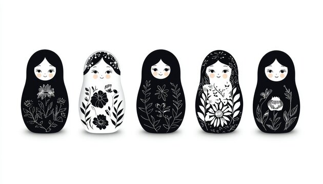 Black and white nesting dolls