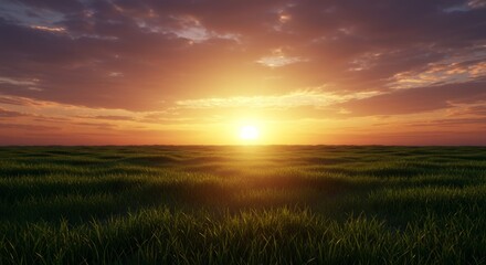Vibrant Sunset Over a Green Field