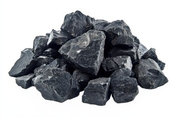 Obraz premium Pile of black obsidian rocks on a white background in studio shot