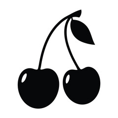 Stylized image depicting a pair of cherries connected by stems and a leaf