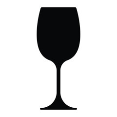 Wine glass vector icon. Elegant drinkware symbol used in wine tasting, celebrations, or hospitality themes. Black silhouette isolated on white background.