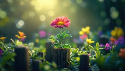 radiant bloom delicate pink flower with sunlit backdrop evokes serenity and flourishing nature scene