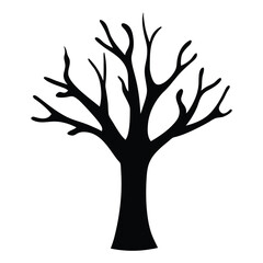 Silhouette of a bare tree with many branches against a white background