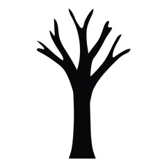 Silhouette of a bare tree against a white background conveys starkness