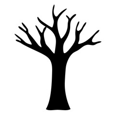 Silhouette of a Deciduous Tree Without Leaves Against a White Background