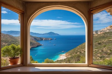 Charming Mediterranean Coastline View from an Amalfi Room on a Bright Summer Day