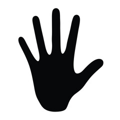 Silhouette of human hand with fingers spread apart on a white background