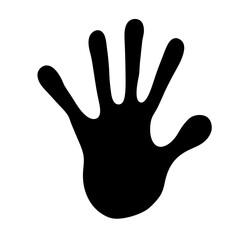 Black handprint silhouette against a white background as a simple illustration