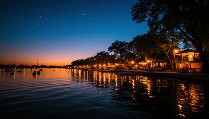 Obraz premium Waterfront town at night