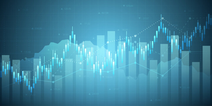Abstract financial graph with uptrend technology bar chart of stock market on blue color background
