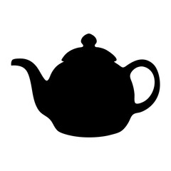 Simple silhouette illustration of a classic teapot with a curved spout