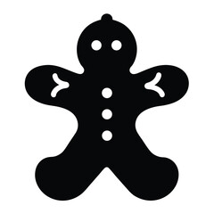 Black silhouette of a gingerbread man cookie, Christmas treat symbol