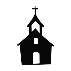 Silhouette of a quaint church building with a cross on top its steeple