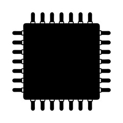 A black and white rendering of a microchip component isolated on white