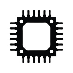 Integrated Circuit Chip Silhouette with Pins and a Square Center Graphic