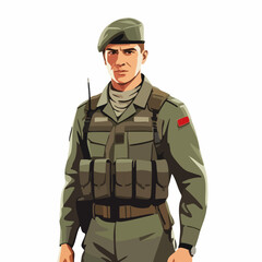 Military Soldier in Uniform. Vector Image